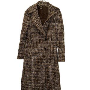 Agnona Italy damaged boucle tweed brown black 3/4 jacket coat 42 M